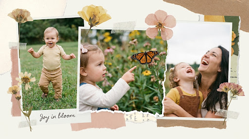 Children playing outdoors and with their families